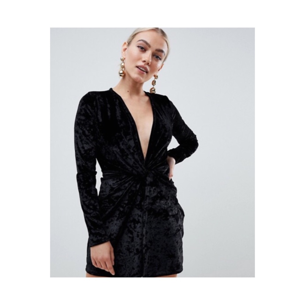 Misguided Velvet Twist Front Mini Dress